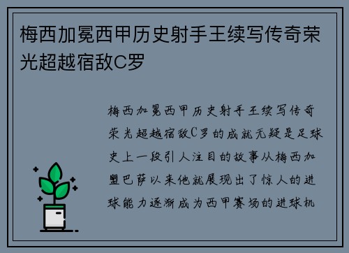 梅西加冕西甲历史射手王续写传奇荣光超越宿敌C罗 梅西加冕西甲历史射手王续写传奇荣光超越宿敌C罗