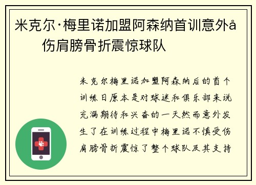 米克尔·梅里诺加盟阿森纳首训意外受伤肩膀骨折震惊球队 米克尔·梅里诺加盟阿森纳首训意外受伤肩膀骨折震惊球队